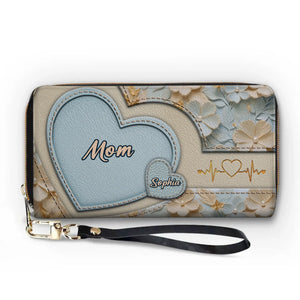 Held In Her Heart, Loved For A Lifetime - Family Personalized Custom Leather Long Wallet - Mother's Day, Gift For Mom, Grandma