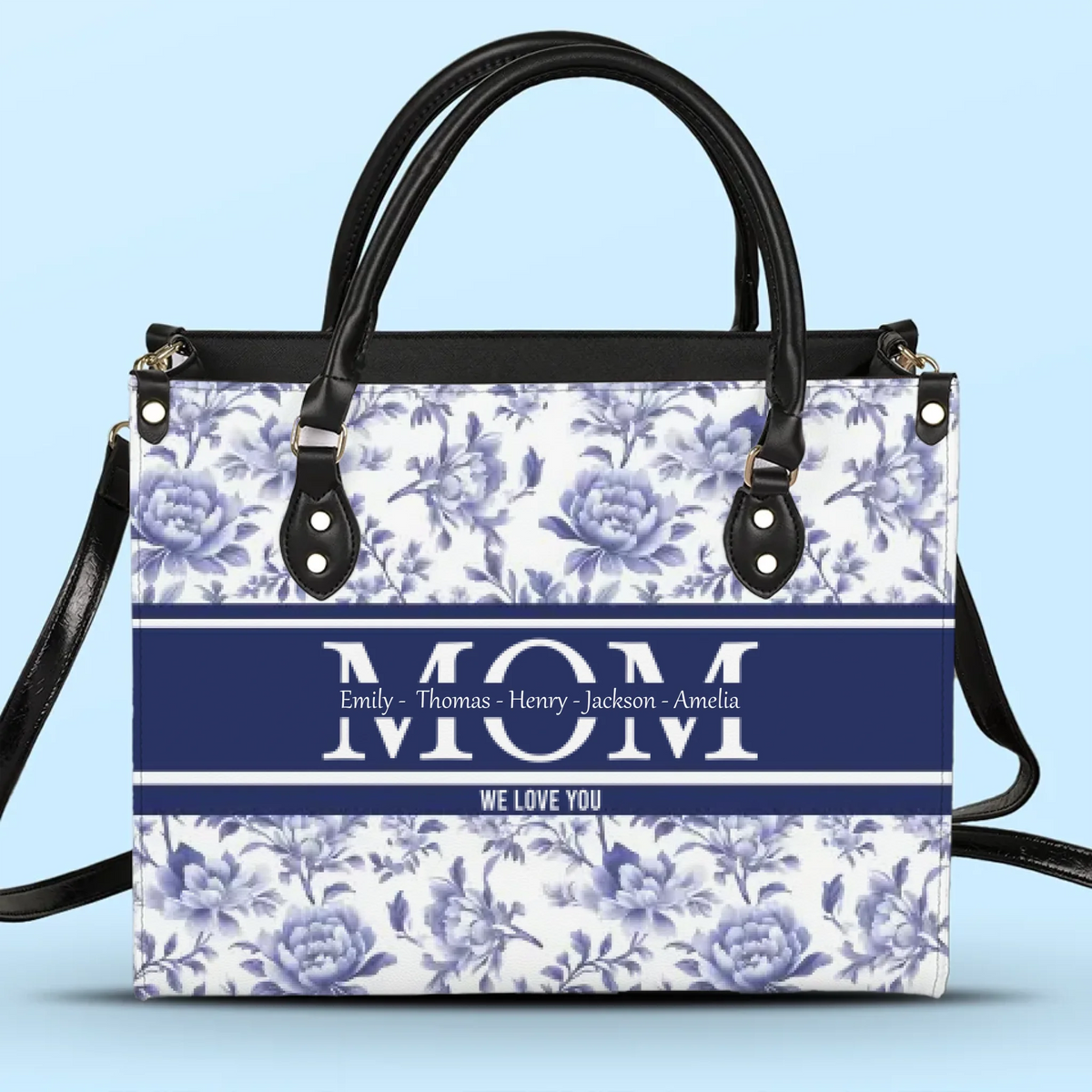 With Every Heartbeat, You're Surrounded By Love - Family Personalized Custom Leather Handbag - Mother's Day, Gift For Mom, Grandma