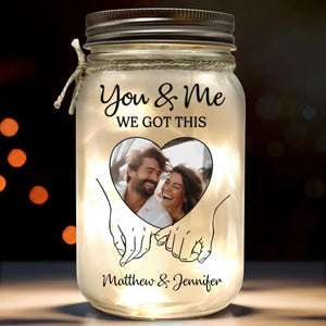 Custom Photo Forever Starts Here - Couple Personalized Custom Mason Jar Light - Gift For Husband Wife, Anniversary