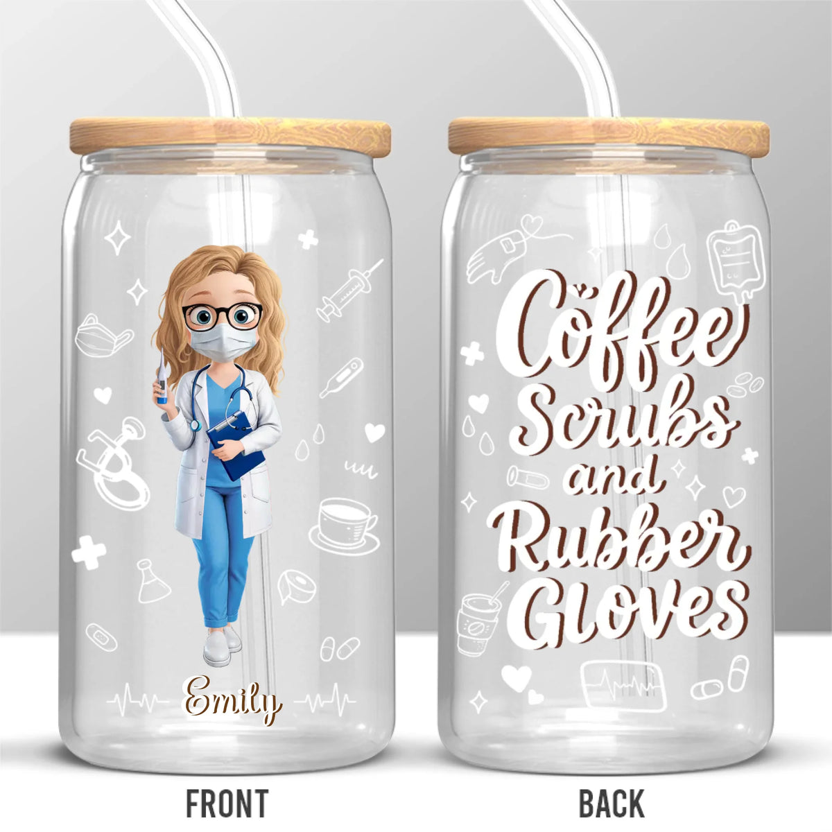 Saving Lives One Cup At A Time - Nurse Personalized Custom Glass Cup, Iced Coffee Cup - Appreciation, Thank You Gift, Nurse Life, Doctor Life