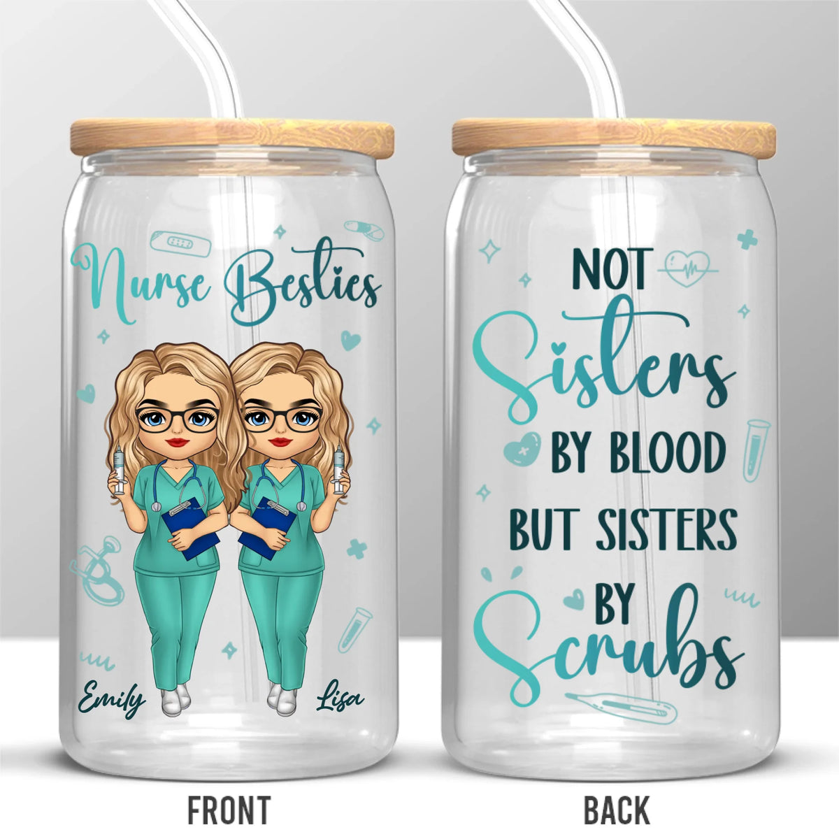 Not Just Coworkers, Scrub Soulmates - Nurse Personalized Custom Glass Cup, Iced Coffee Cup - Appreciation, Thank You Gift, Nurse Life, Doctor Life