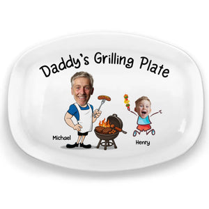Custom Photo Serving Up Love, One BBQ At A Time - Family Personalized Custom Platter - Father's Day, Gift For Dad, Grandpa
