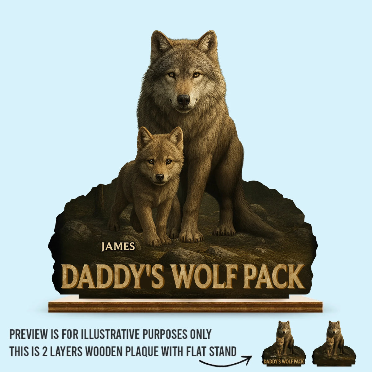 Papa Leads We Follow - Family Personalized Custom Shaped 2-Layered Wooden Plaque With Flat Stand - Father's Day, House Warming Gift For Dad, Grandpa