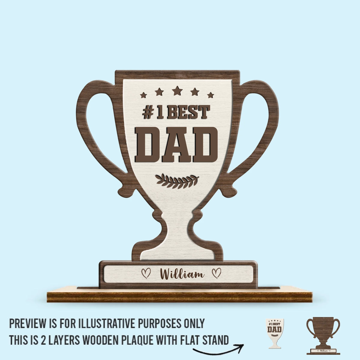 Our Champion, Our Dad - Family Personalized Custom 2-Layered Wooden Plaque With Stand - Father's Day, Gift For Dad, Grandpa