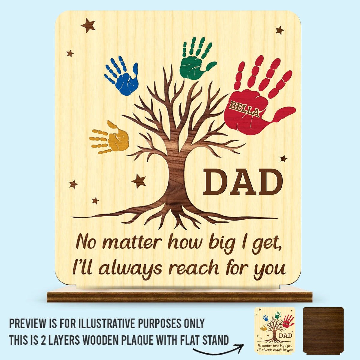 From Your Hands We Grew, To Your Heart We Return - Family Personalized Custom 2-Layered Wooden Plaque With Stand - Father's Day, Gift For Dad, Grandpa