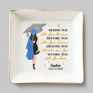 Started With A Dream, Ended With A Cap - Family  Personalized Custom Jewelry Dish - Graduation Gift For Family Members, Siblings, Brothers, Sisters, Best Friends