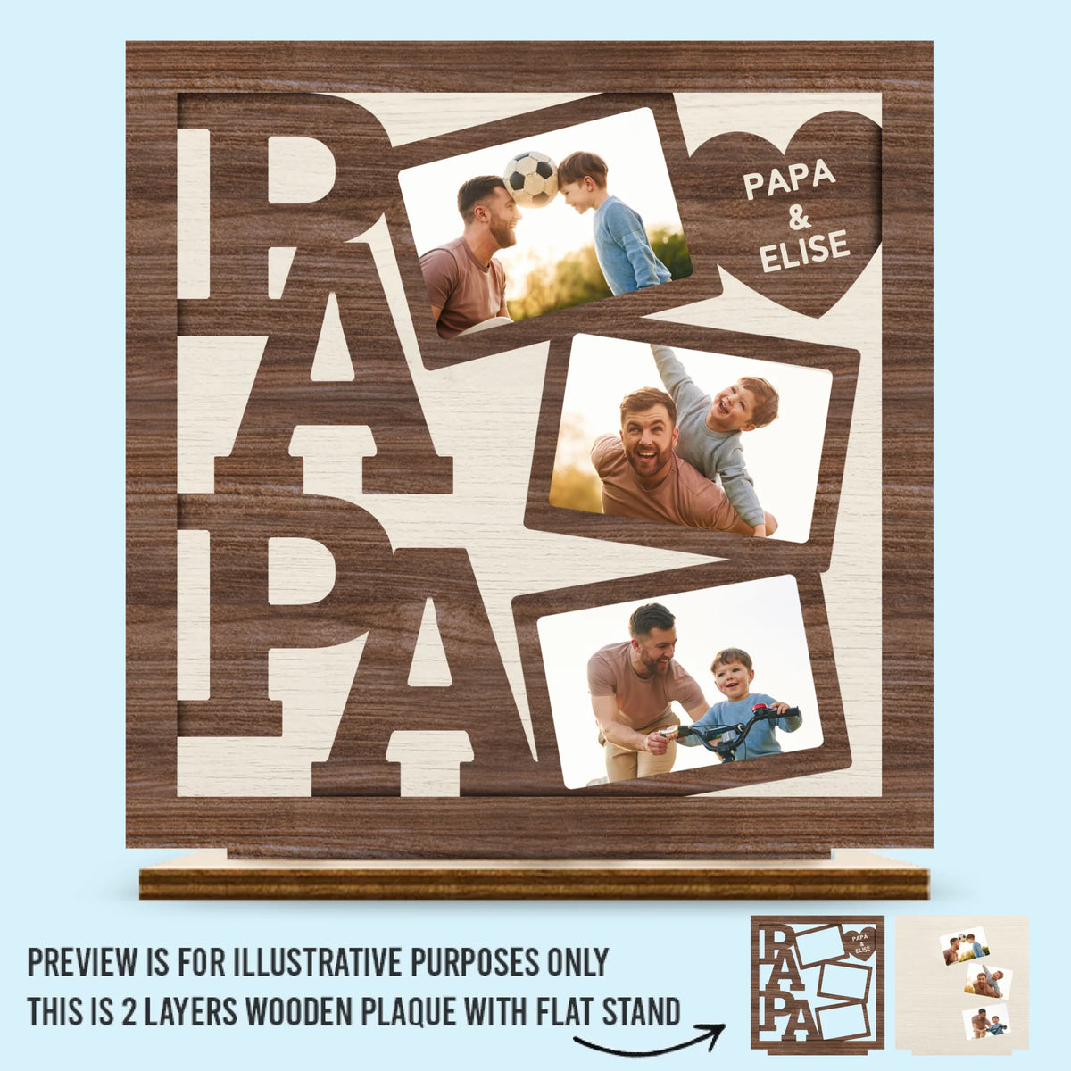 Custom Photo My Favorite Moments Are With Papa - Family Personalized Custom Shaped 2-Layered Wooden Plaque With Flat Stand - Father's Day, Gift For Dad