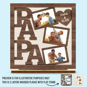 Custom Photo My Favorite Moments Are With Papa - Family Personalized Custom Shaped 2-Layered Wooden Plaque With Flat Stand - Father's Day, Gift For Dad