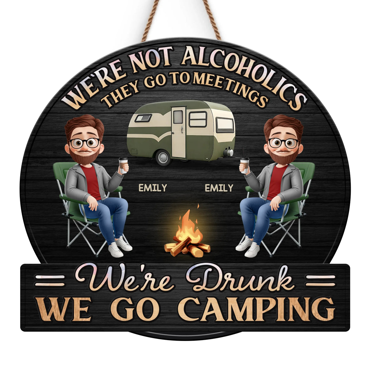 Camp, Chill, Repeat - Camping Personalized Custom Shaped Home Decor Wood Sign - House Warming Gift For Best Friends, BFF, Camping Lovers