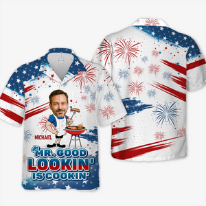 Custom Photo Mr. Good Lookin' Is Cookin' - Family Personalized Custom Unisex Tropical Hawaiian Aloha Shirt - Summer Vacation Gift, Gift For Dad, Grandpa, Travel Lovers
