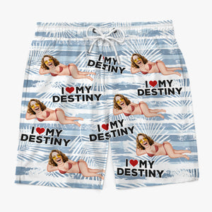 Custom Photo Tropical Hawaiian Aloha Men Beach Shorts - Summer Vacation And Travel Gifts For Husband And Wife, Him And Her -  I Love My Destiny