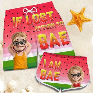 Summer With My Bae - Funny Personalized Custom Tropical Hawaiian Aloha Couple Beach Shorts - Summer Vacation Gift, Birthday Party Gift For Husband Wife