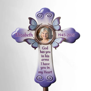 Custom Photo Butterfly Kisses From Heaven - Memorial Personalized Custom Stain Glass Style Acrylic Garden Stake - Sympathy Gift For Family Members