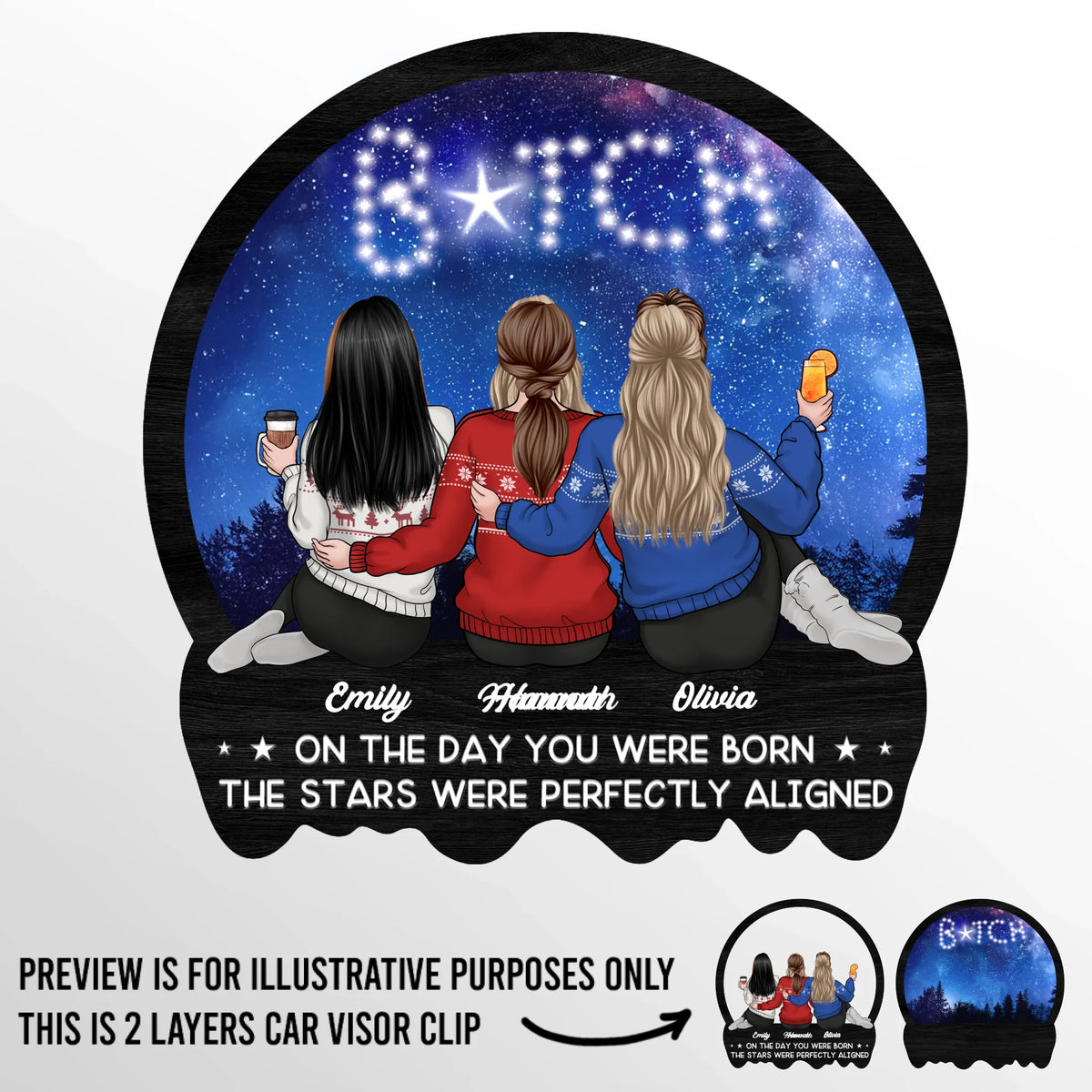 On The Day You Were Born, The Stars Were Perfectly Aligned - Bestie Personalized Custom Car Visor Clip - Gift For Best Friends, BFF, Sisters