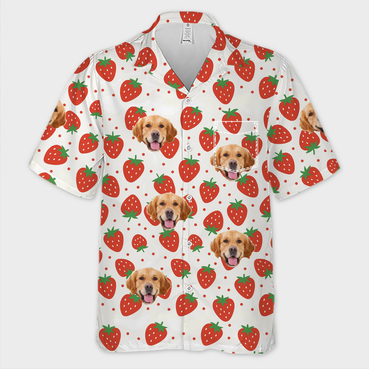 Custom Photo Strawberries And Smiles All Day - Dog & Cat Personalized Custom Unisex Tropical Hawaiian Aloha Shirt - Summer Vacation Gift, Gift For Pet Owners, Pet Lovers
