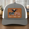 Built Like A Rock, Loves Like A Patriot - Family Personalized Custom Leather Patch Mesh Cap - 4th Of July, Gift For Dad, Grandpa