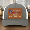 Papa Knows Best - Family Personalized Custom Leather Patch Mesh Cap - 4th Of July, Gift For Dad, Grandpa
