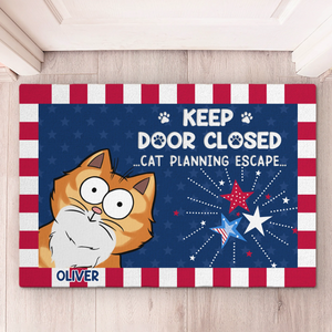Custom Home Decor Decorative Mat - Personalized 4th Of July Gifts For Cat Lovers, Cat Mom And Dad - Watch Out, Someone Is Planning To Escape