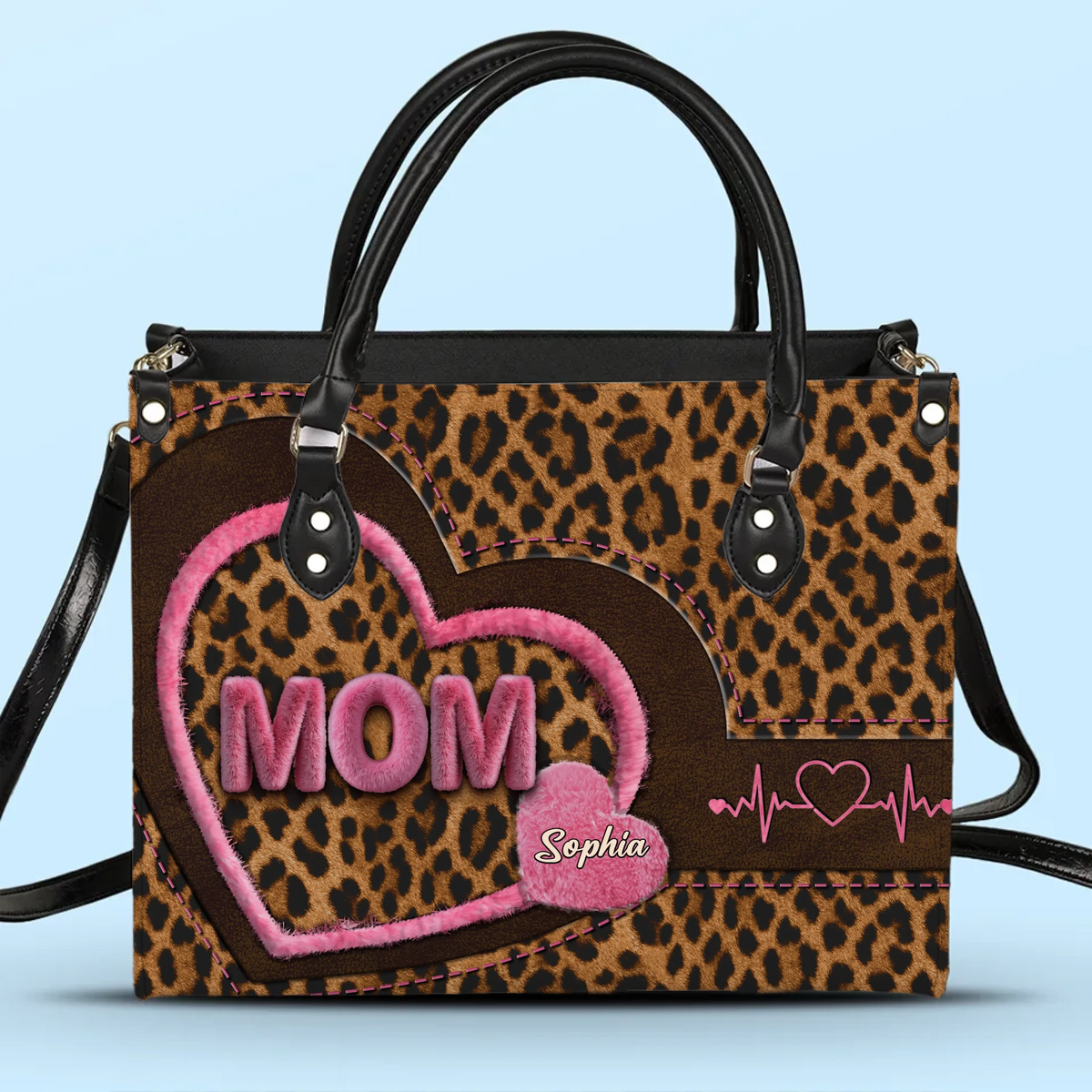 Custom Leather Handbag - Personalized Mother's Day Gifts For Mother, Grandmother - From My Heartbeat To Yours