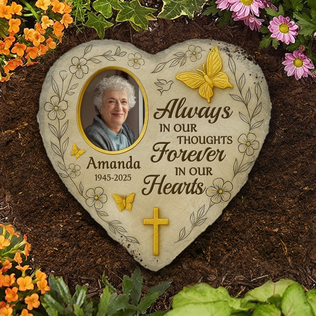 Custom Photo Heart Shaped Memorial Stone - Personalized Memorial Sympathy Gifts For Loss Of Mom, Dad - Remembered With Love