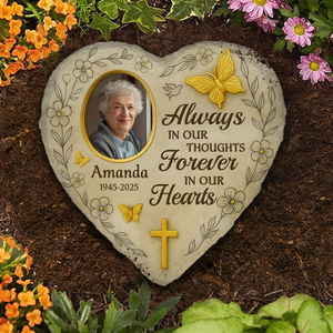 Custom Photo Heart Shaped Memorial Stone - Personalized Memorial Sympathy Gifts For Loss Of Mom, Dad - Remembered With Love