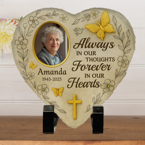 Custom Photo Heart Shaped Memorial Stone - Personalized Memorial Sympathy Gifts For Loss Of Mom, Dad - Remembered With Love