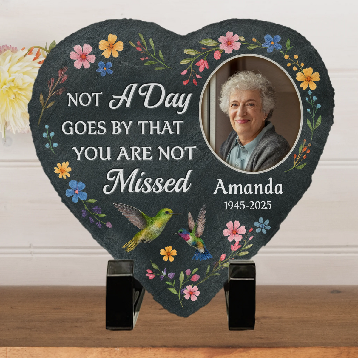 Custom Photo Heart Shaped Memorial Stone - Personalized Memorial Sympathy Gifts For Loss Of Mom, Dad - Always Near, Always Dear