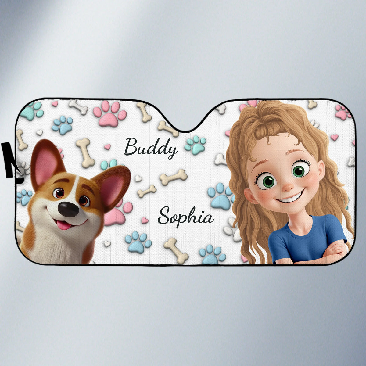 Custom Auto Windshield Sunshade, Car Window Protector - Personalized Birthday Gifts For Dog Lovers, Dog Dad And Mom - Just Me And The Fluff Squad
