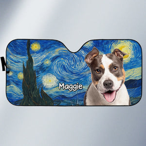 Custom Photo Auto Windshield Sunshade, Car Window Protector - Personalized Birthday Gifts For Dog Cat Lovers, Dog Dad And Mom, Cat Owners - Painted In Fur And Stars