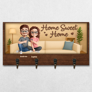 Custom Home Decor Key Hanger, Key Holder - Personalized Anniversary Wedding Gifts For Husband And Wife, Him And Her - Home Sweet Home