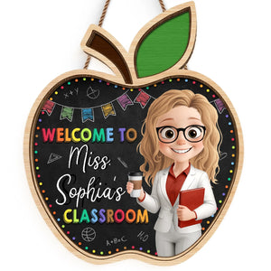 Custom Wood Sign - Personalized Back To School Gifts For Teachers - Knowledge Begins Behind This Door