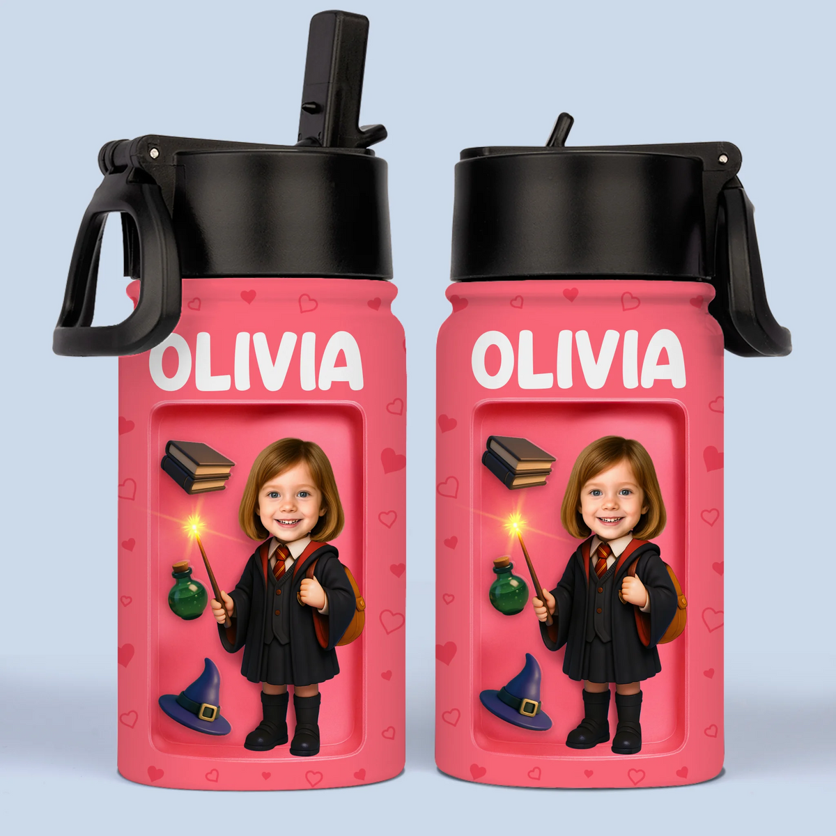 Custom Photo 3D Inflated Effect Printed Kids Water Bottle - Personalized Back To School Gifts For Kids - Ready To Cast Some Spells