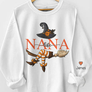 Custom Unisex Sweatshirt, Hoodie With Design On Sleeve - Personalized Halloween Birthday Gifts For Mom, Grandma - Bewitching Fun With Witchy Nana