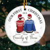 Our First Christmas As A Family - Family Personalized Custom Ornament - Ceramic Round Shaped - Christmas Gift For Family Members, Baby Kids, Newborn Baby, First Christmas
