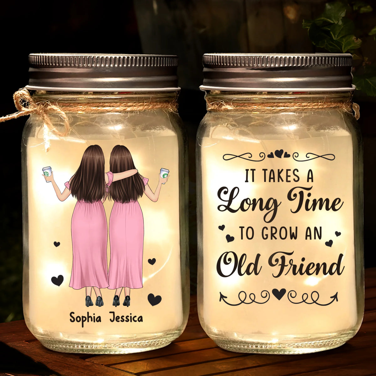 Custom Mason Jar Light - Personalized Christmas Best Friend Birthday Gifts For Women, Besties, Sisters, BFF - Forever Yours, Forever Mine