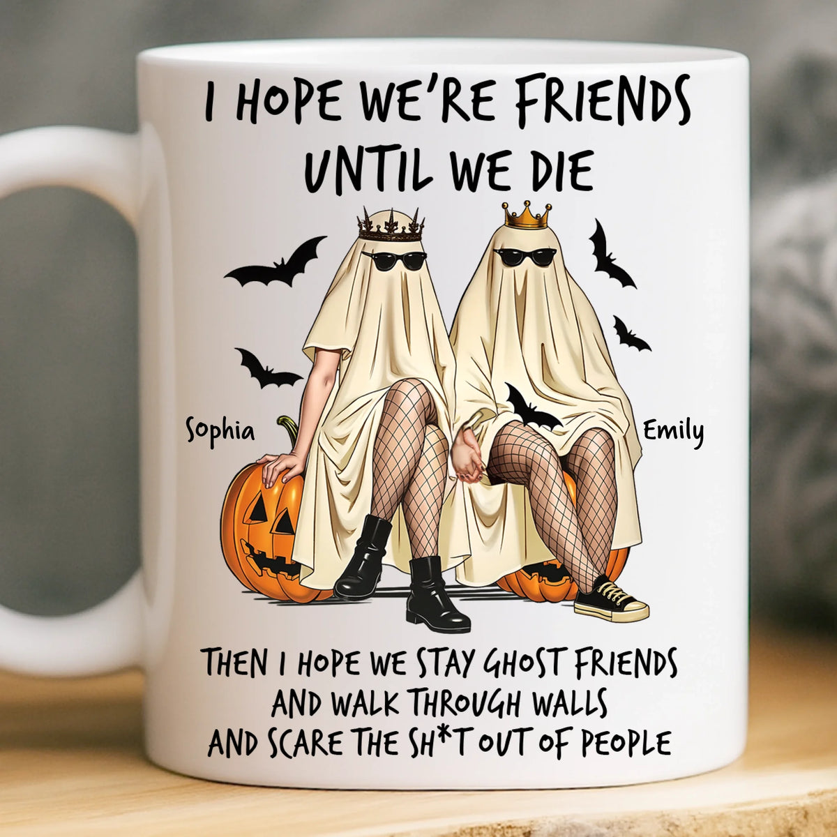 Custom Mug - Personalized Halloween Birthday Gifts For Women, Besties, Sisters, BFF - Ghostly Giggles With My Bestie