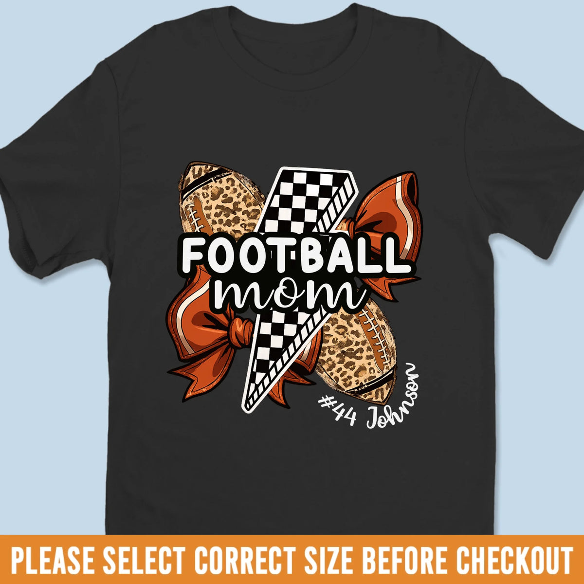 Custom Senior Football Mom T-shirt, Hoodie - Personalized Birthday Football Gifts For Mom, Football Lovers, NFL Fans, Sport Lovers - Football Mama With Leopard Coquette Bow
