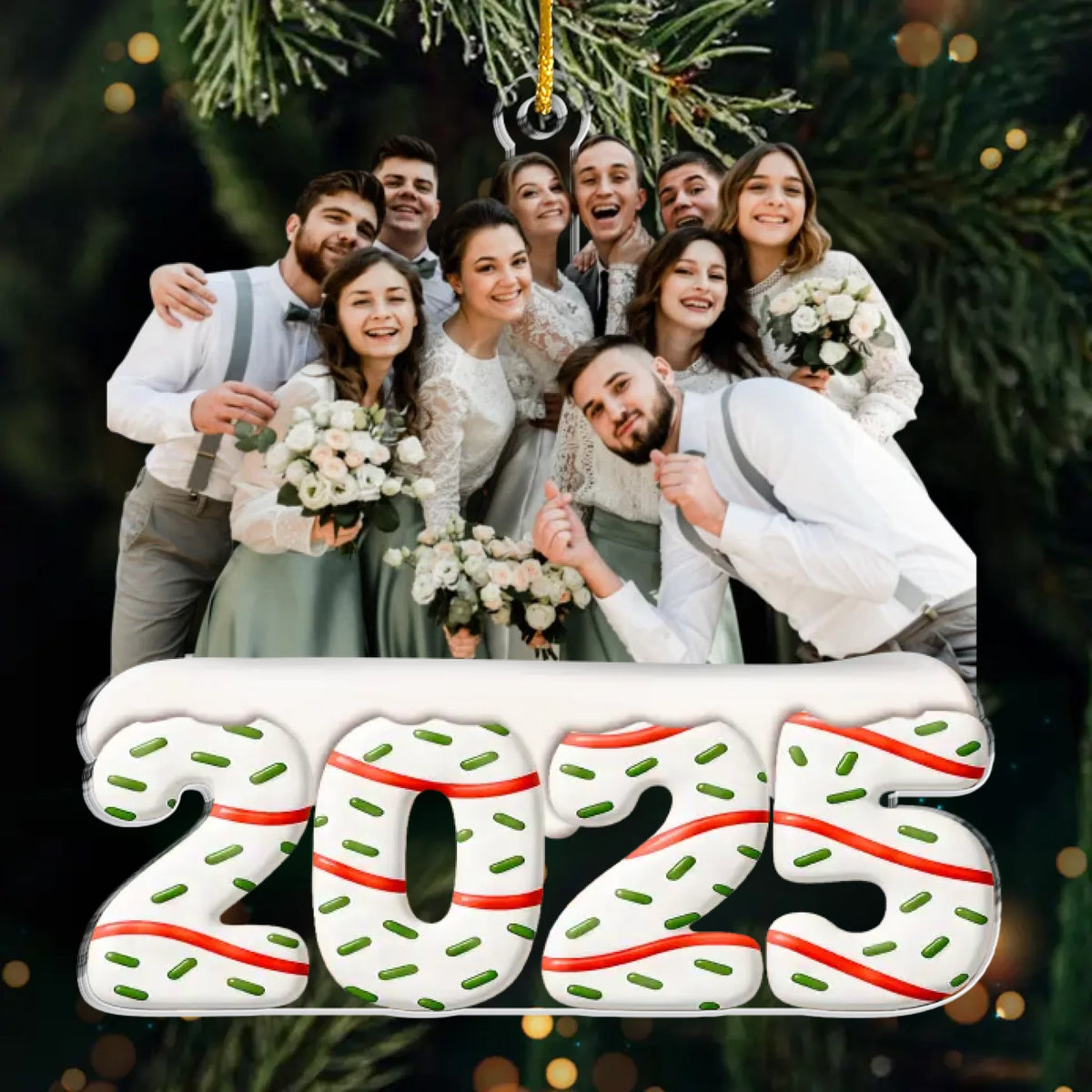 Custom Photo Acrylic Ornament - Personalized Anniversary Christmas Wedding Gifts For Husband And Wife, Bridesmaids, Groomsmen - Our Best Day, Our Best People