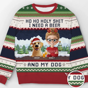 Custom Unisex Ugly Sweatshirt - Personalized  Christmas Birthday Gifts For Dog Lovers, Dog Dad And Mom - Ho Ho Hold My Beer