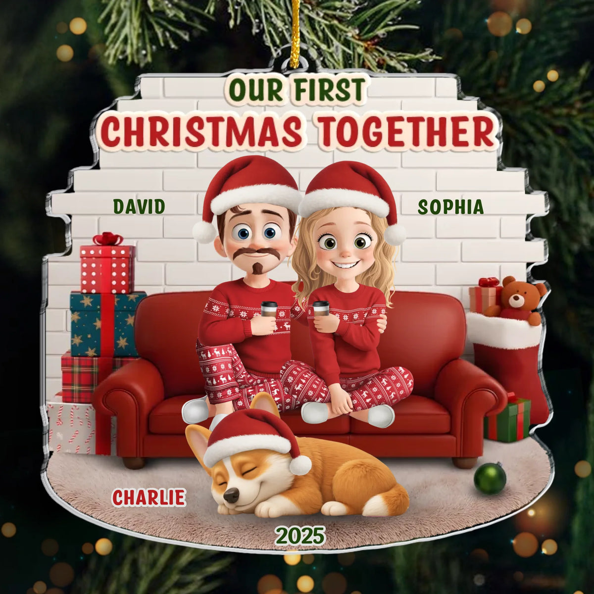 Custom First Christmas Acrylic Ornament - Personalized Anniversary Christmas Wedding Gifts For Husband And Wife, Dog Dad And Mom - Pawfect Match, Confirmed By Santa
