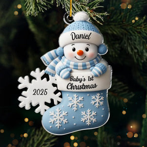 Custom First Christmas Acrylic Ornament - Personalized Christmas Baby Shower, Gender Reveal Gifts For New Moms, New Dads, New Parents - Little Heart Big Joy