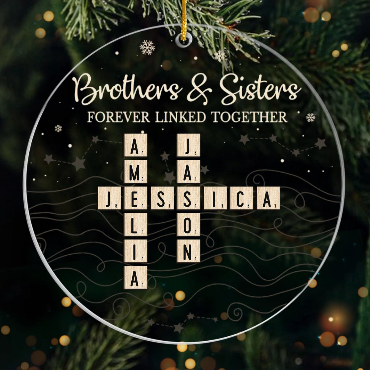 Custom Scrabble Acrylic Ornament - Personalized Christmas Birthday Gifts For Brother, Sister - Growing Side By Side Always
