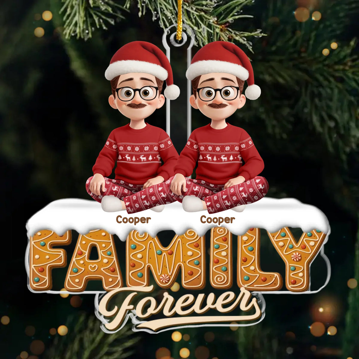Custom Acrylic Ornament - Personalized Christmas Birthday Gifts For Mom, Dad, Brother, Sister, Kids - Forever Stuck With Each Other