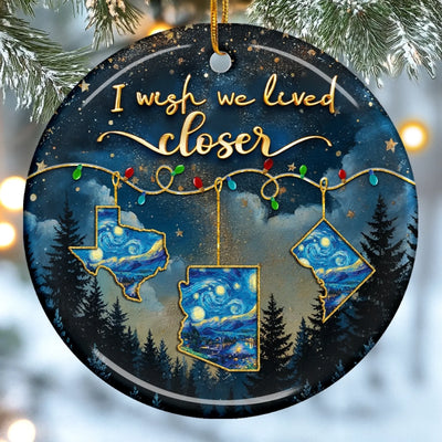 Custom Long Distance Ceramic Ornament - Personalized Best Friend Christmas Birthday Gifts For Women, Besties, Sisters, BFF - Hearts Stay Close Across Miles