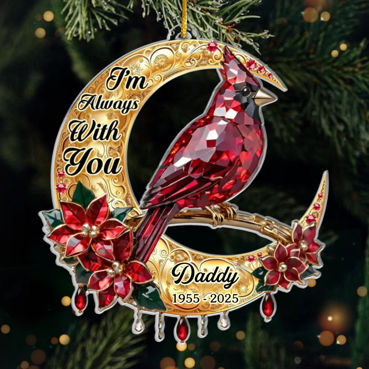 Custom Cardinal Acrylic Ornament - Personalized Christmas Memorial Sympathy Gifts For Loss Of Mom, Dad - Always In My Heart Forever Near