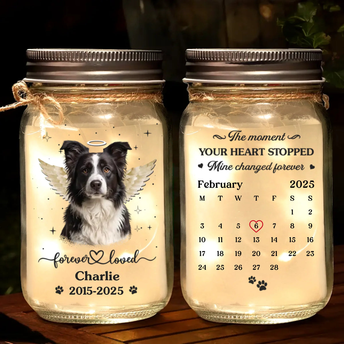 Custom Photo Mason Jar Light - Personalized Pet Christmas Memorial Sympathy Gifts For Dogs, Cats - Love Stays Beyond The Pawprints