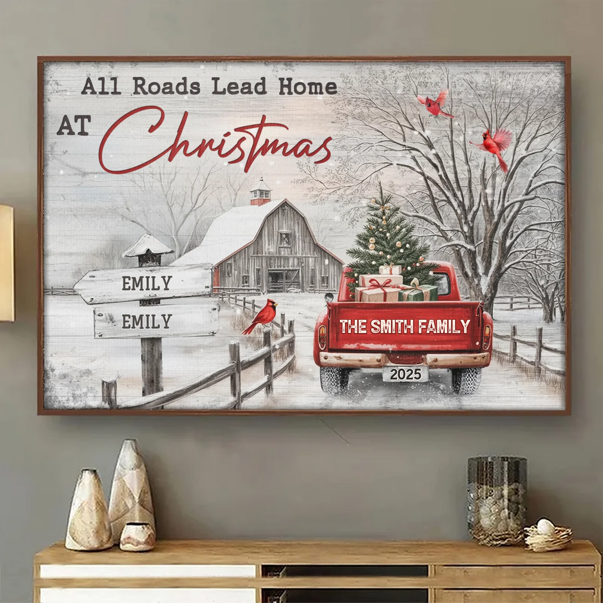 Custom Horizontal Poster - Personalized Christmas Birthday Gifts For Mom, Dad, Brother, Sister, Kids - Every Road Leads Back To Family