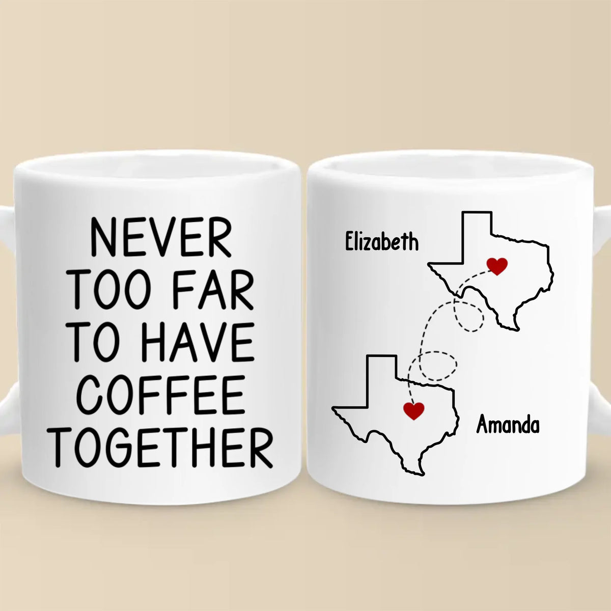 Custom Long Distance Mug - Personalized Best Friend Christmas Birthday Gifts For Women, Besties, Sisters, BFF - Cherishing Moments With Besties This Holiday