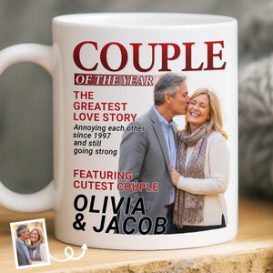 Custom Photo Magazine Mug - Personalized Anniversary Wedding Gifts For Husband And Wife, Him And Her - Love Grows Louder With You