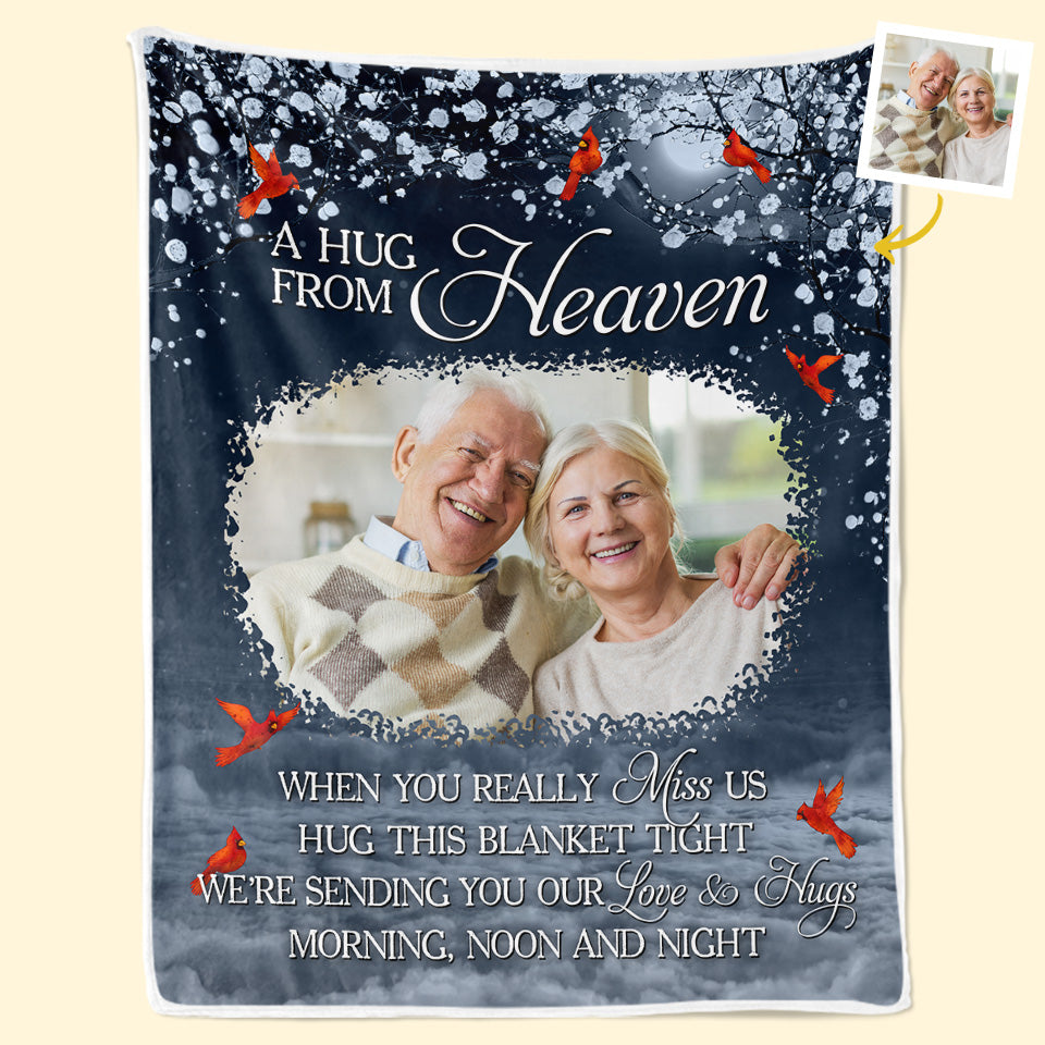 Custom Photo I'm Sending You My Hug From Heaven - Memorial Personalized Custom Blanket - Christmas Gift, Sympathy Gift For Family Members